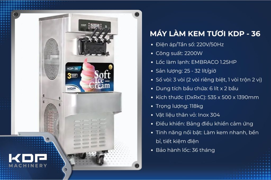 Máy làm kem tươi KDP-36 12 Thông số kỹ thuật máy làm kem tươi KDP-36