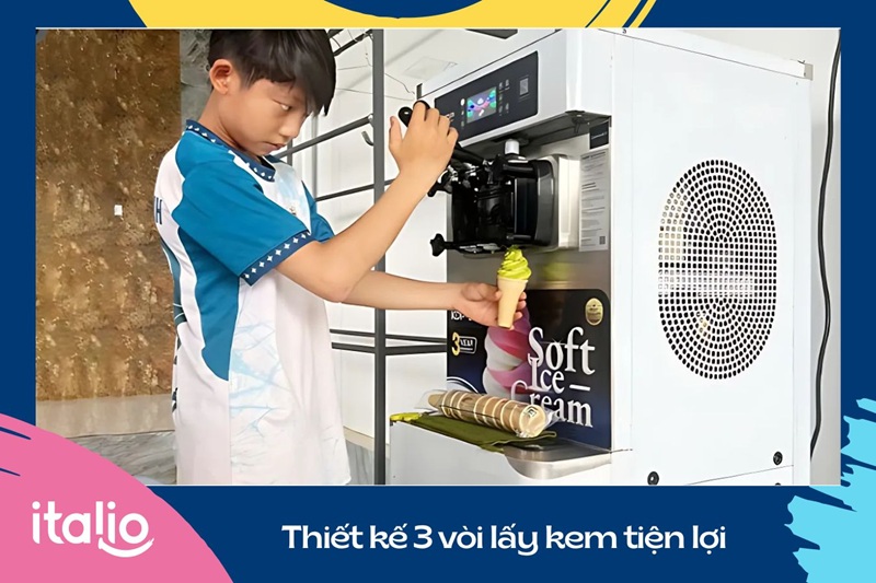 Máy làm kem tươi KDP-28T được trang bị thiết kế 3 vòi lấy kem tiện lợi